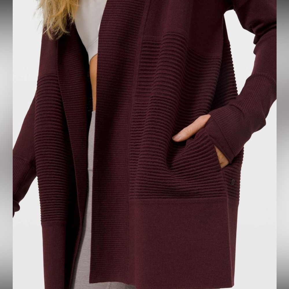 Lululemon sit in lotus wrap II cardigan merino wool open front sweater size 12 - Picture 4 of 15